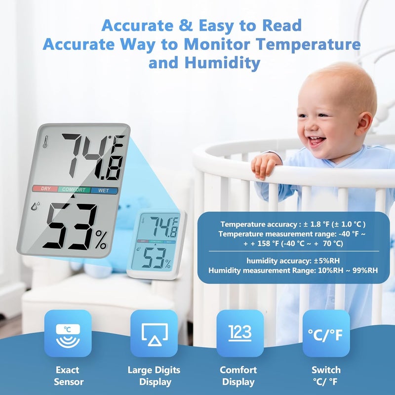 Thlevel Digital Thermometer Hygrometer, Large LCD Screen Room Thermometer Temperature, Wall Thermometer Humidity Indoor with High Accuracy, Suitable for Greenhouse, Home and Office Measuring Devices - Image 3
